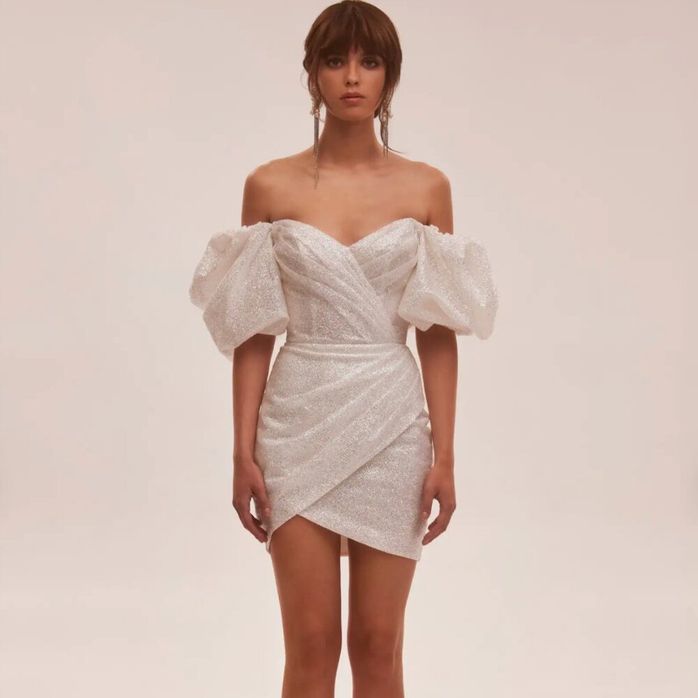 White Cute Mini Dress with Doll Sleeves – Mila (Size M)